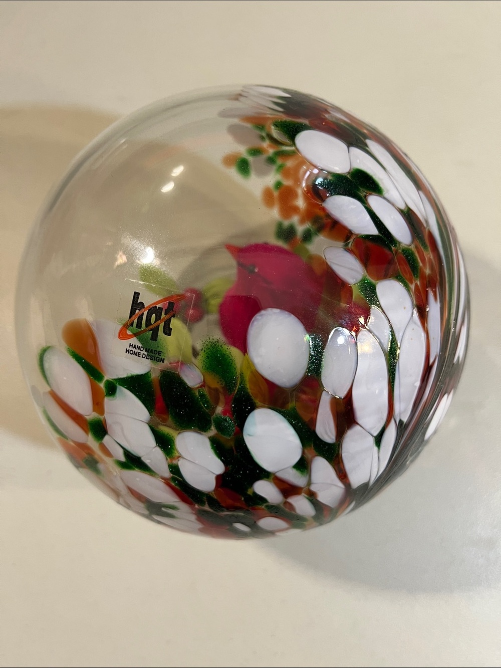Handblown Glass Globe with Pink Cardinal Accent - Picture 2 of 5